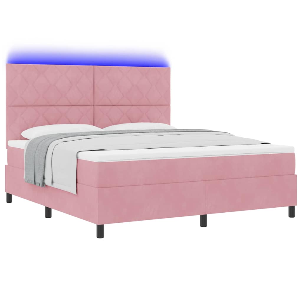 Letto a Sorgente LED con materasso Rosa 180 x 200 cm Tessuto