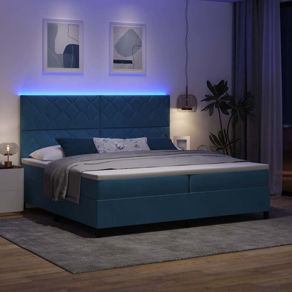 Letto a Sorgente LED Blu Scuro 200 x 200 cm Tessuto