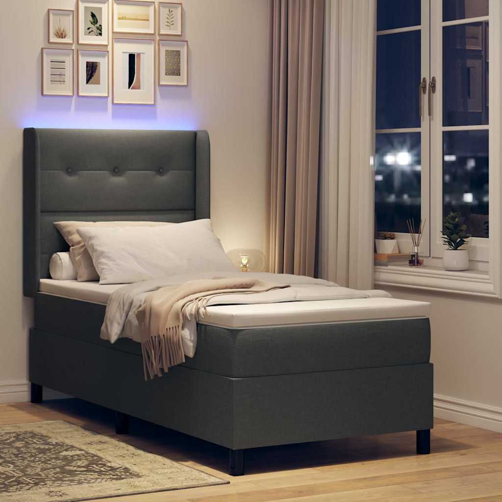 Letto a Sorgente LED Grigio scuro 90 x 190 cm Tessuto