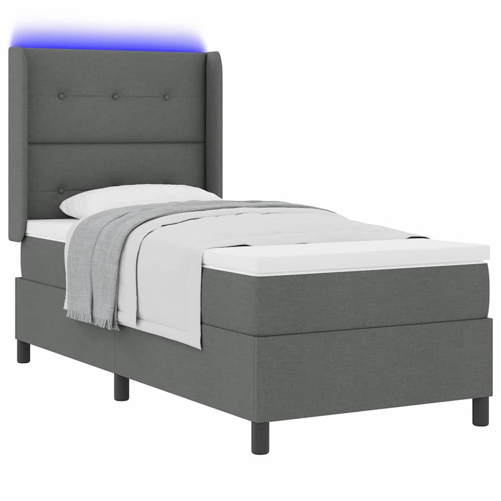 Letto a Sorgente LED Grigio scuro 90 x 190 cm Tessuto