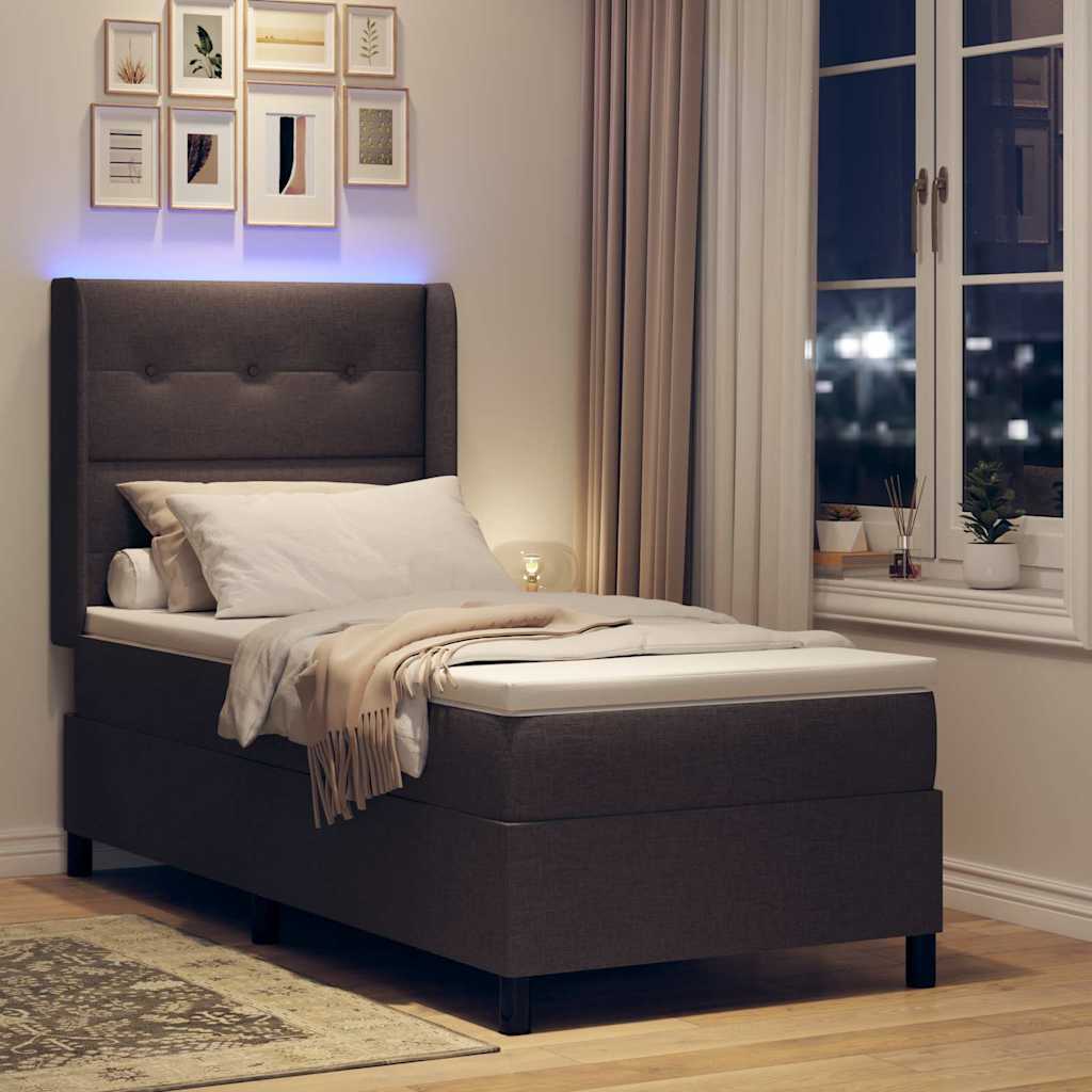Letto a Sorgente LED Marrone Scuro 90 x 200 cm Tessuto