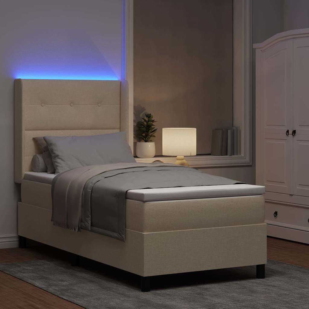 Letto a Sorgente LED con materasso Crema 90 x 200 cm Tessuto