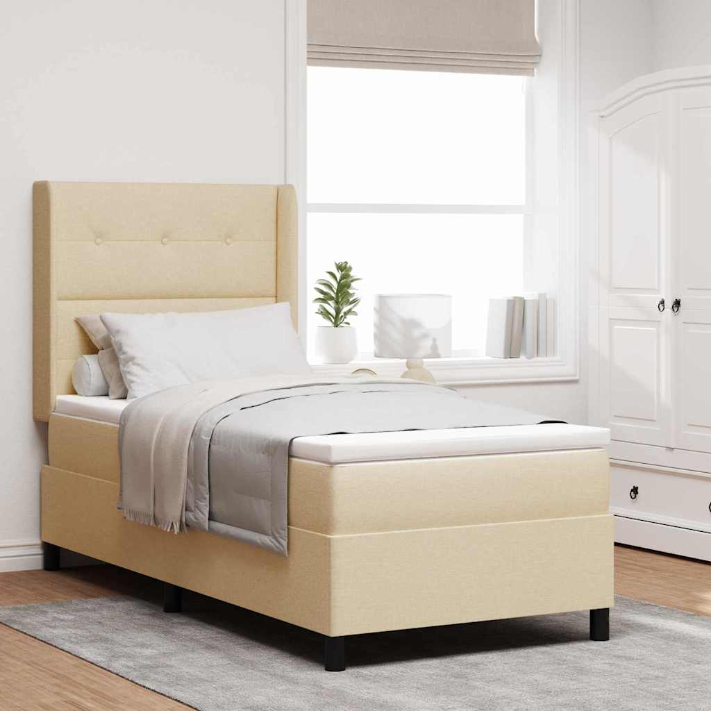 Letto a Sorgente LED con materasso Crema 90 x 200 cm Tessuto