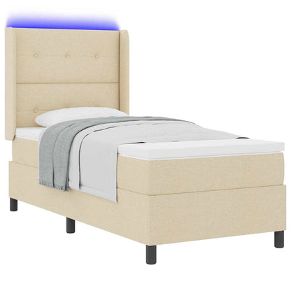 Letto a Sorgente LED con materasso Crema 90 x 200 cm Tessuto