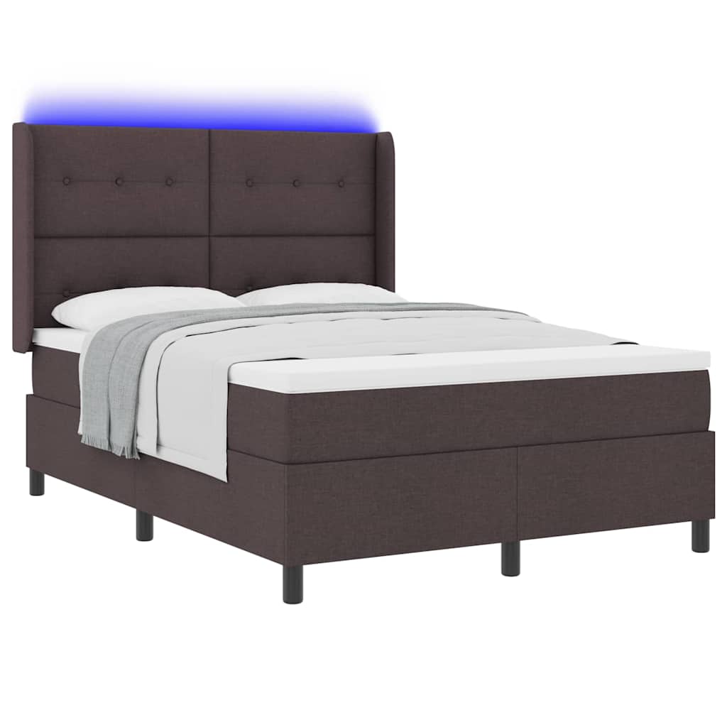 Letto a Sorgente LED Marrone Scuro 140 x 190 cm Tessuto