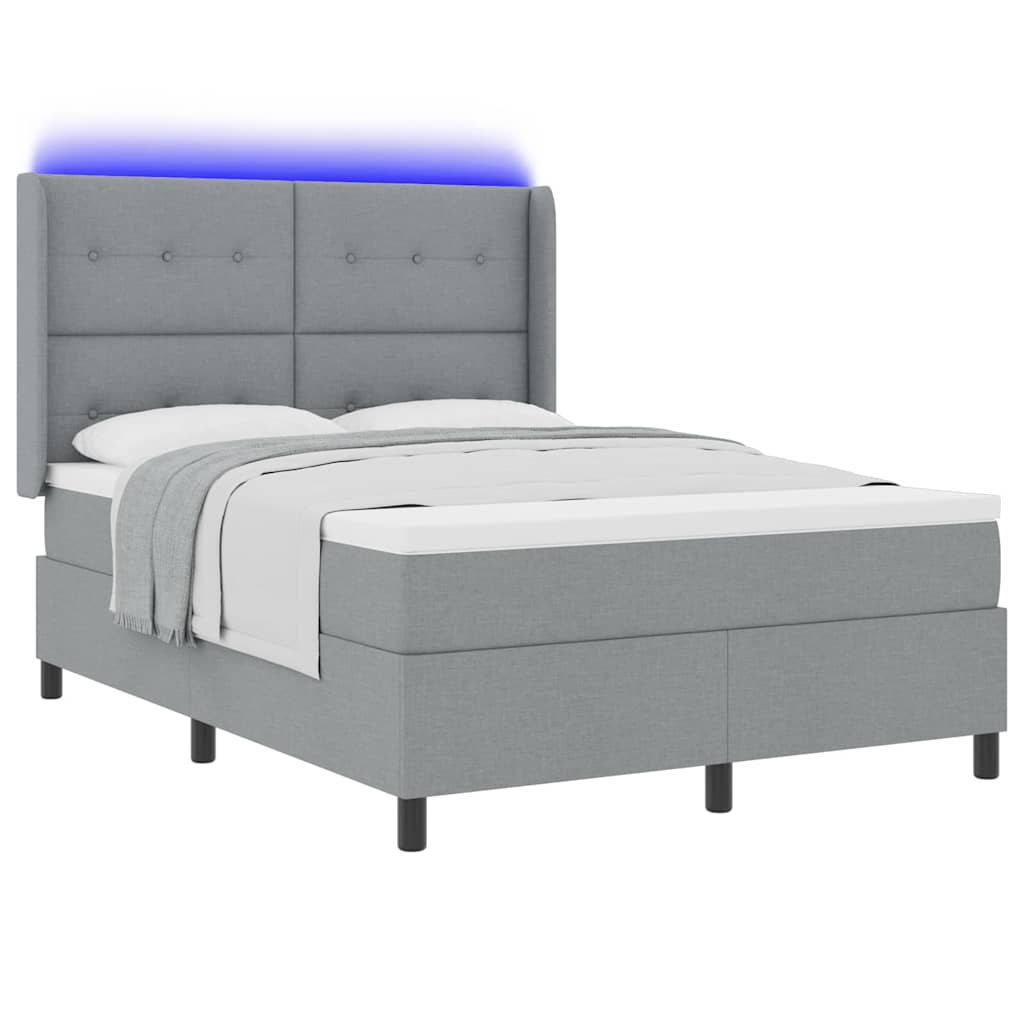 Letto a Sorgente LED Grigio chiaro 140 x 200 cm Tessuto