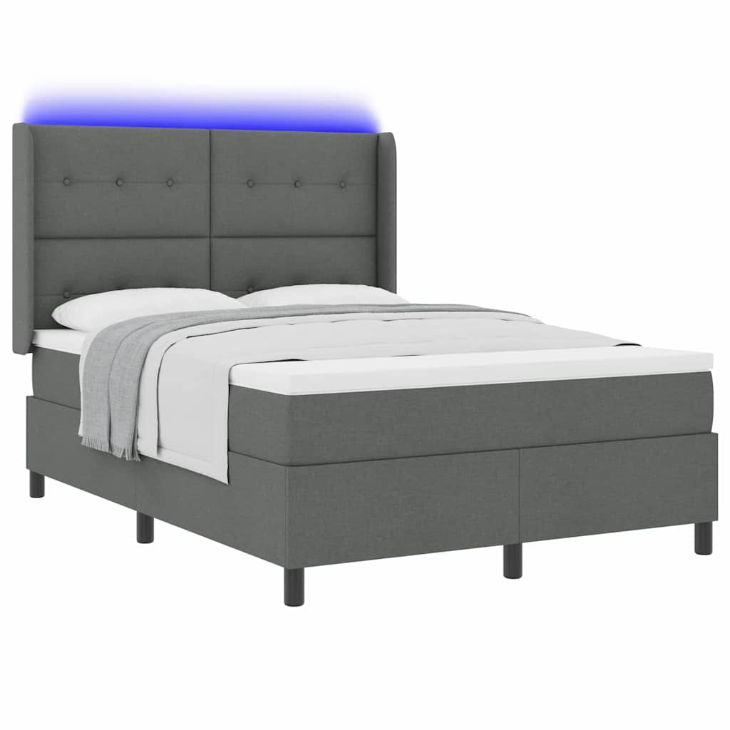 Letto a Sorgente LED Grigio scuro 140 x 200 cm Tessuto