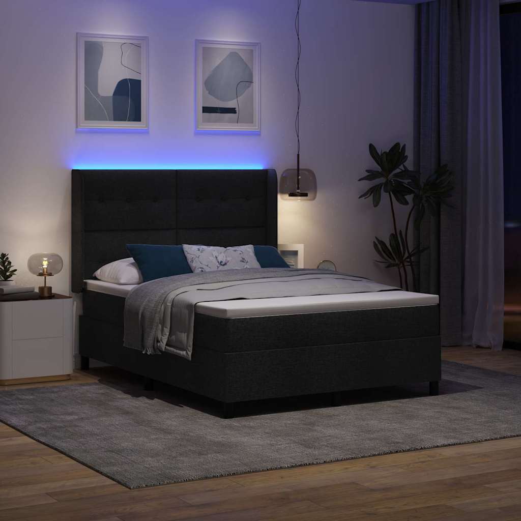 Letto a Sorgente LED con materasso Nero 140 x 200 cm Tessuto