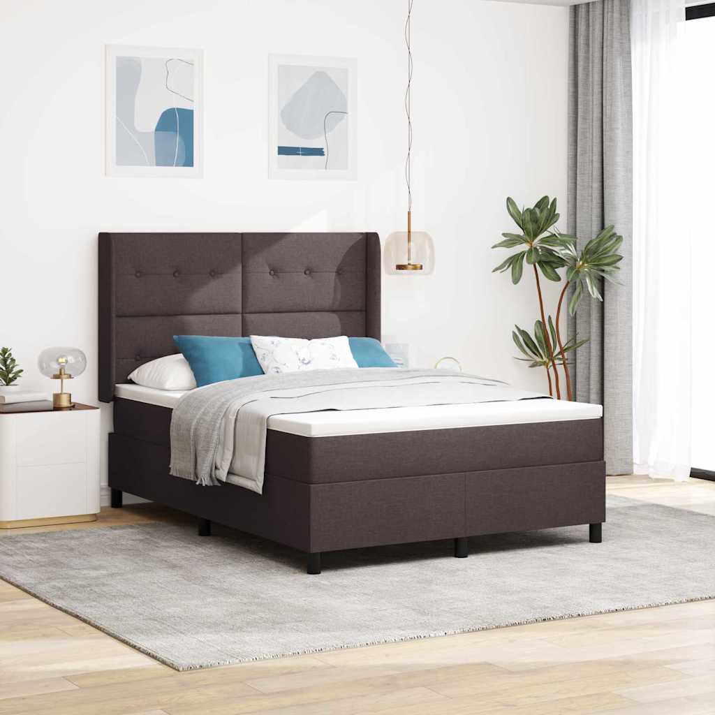 Letto a Sorgente LED Marrone Scuro 140 x 200 cm Tessuto
