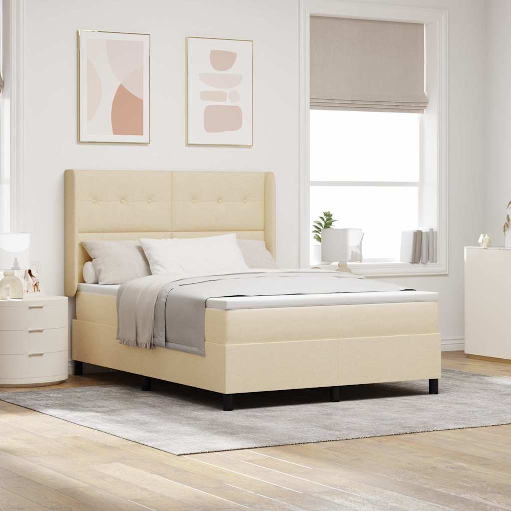Letto a Sorgente LED con materasso Crema 140 x 200 cm Tessuto