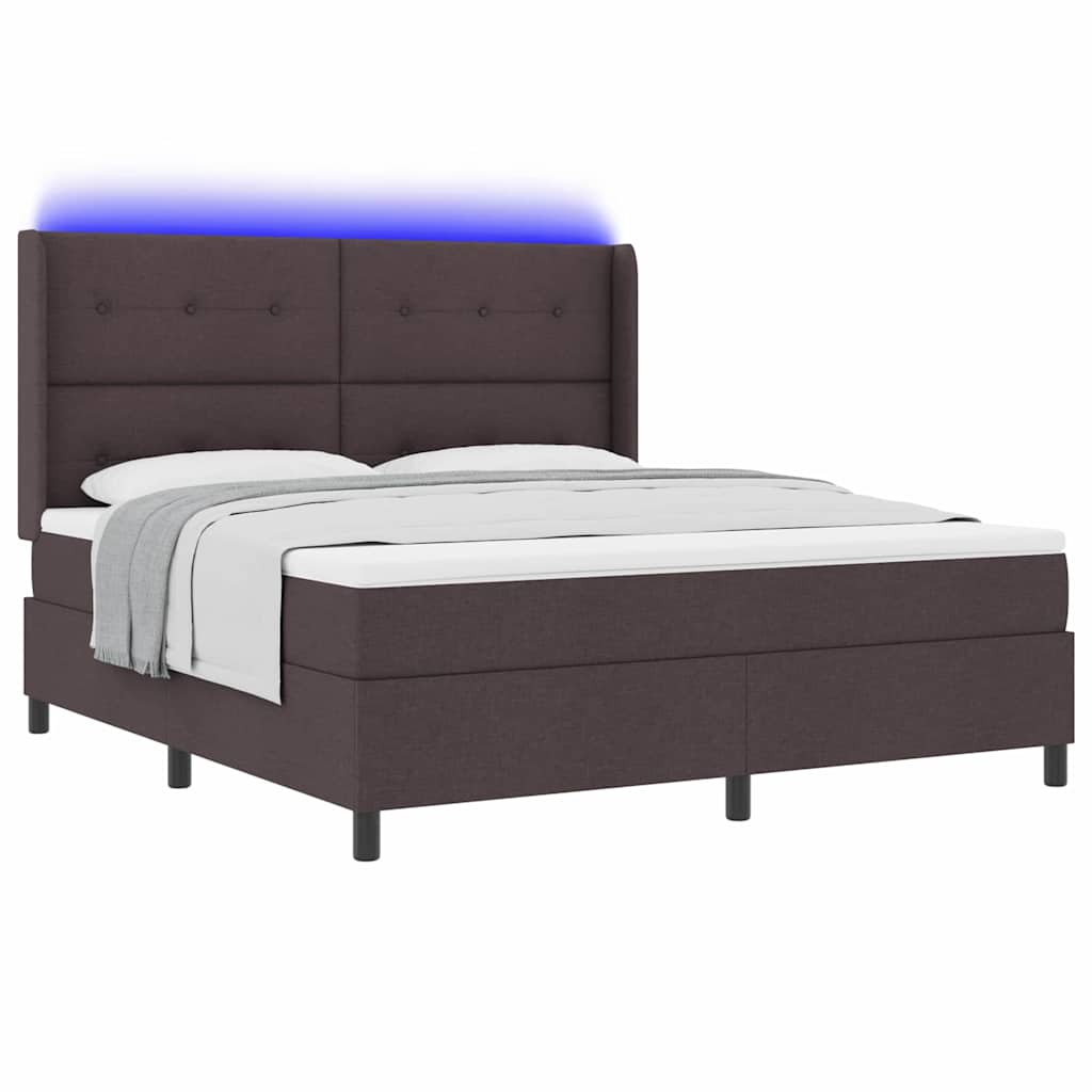 Letto a Sorgente LED Marrone Scuro 180 x 200 cm Tessuto