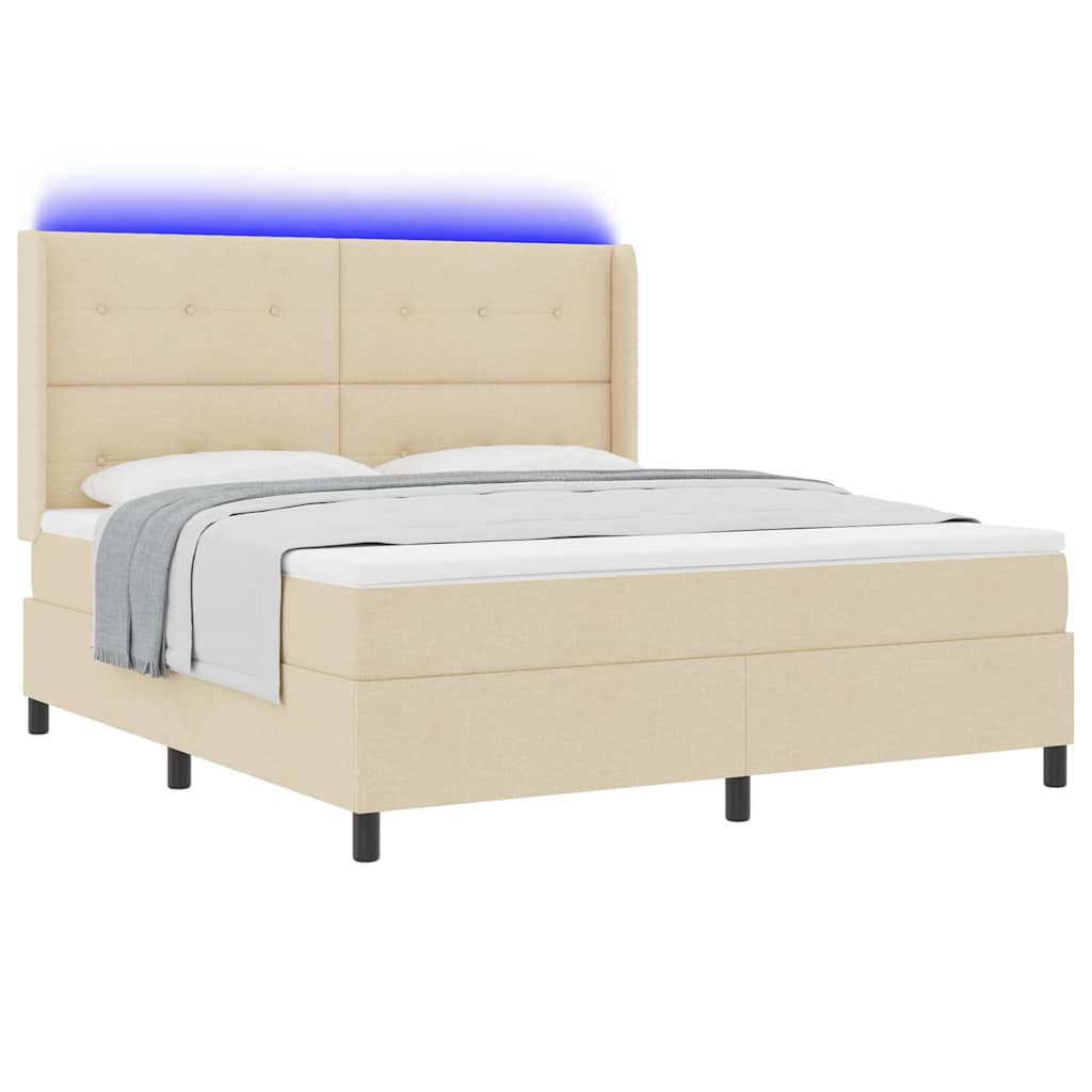 Letto a Sorgente LED con materasso Crema 180 x 200 cm Tessuto
