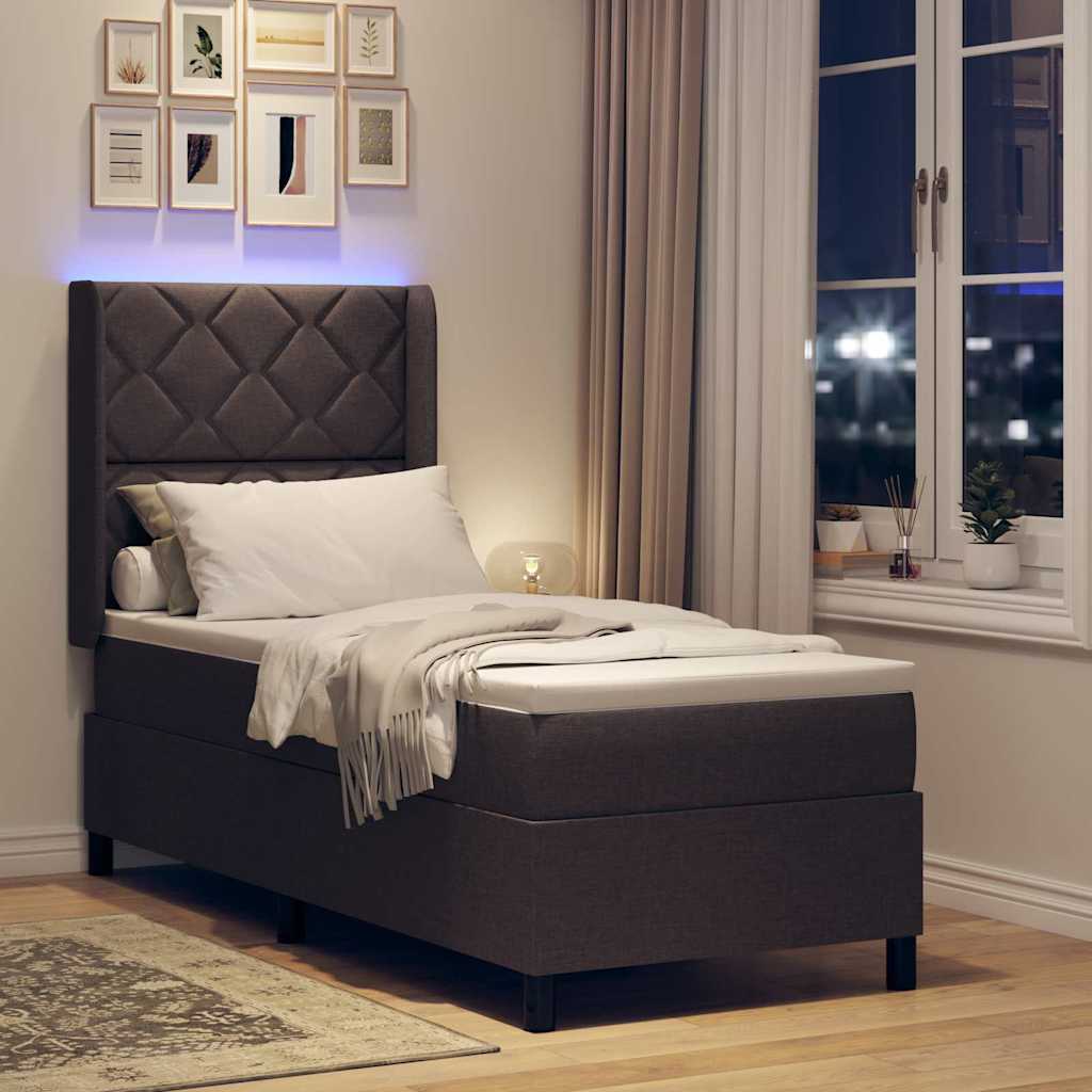 Letto a Sorgente LED Marrone Scuro 80 x 200 cm Tessuto