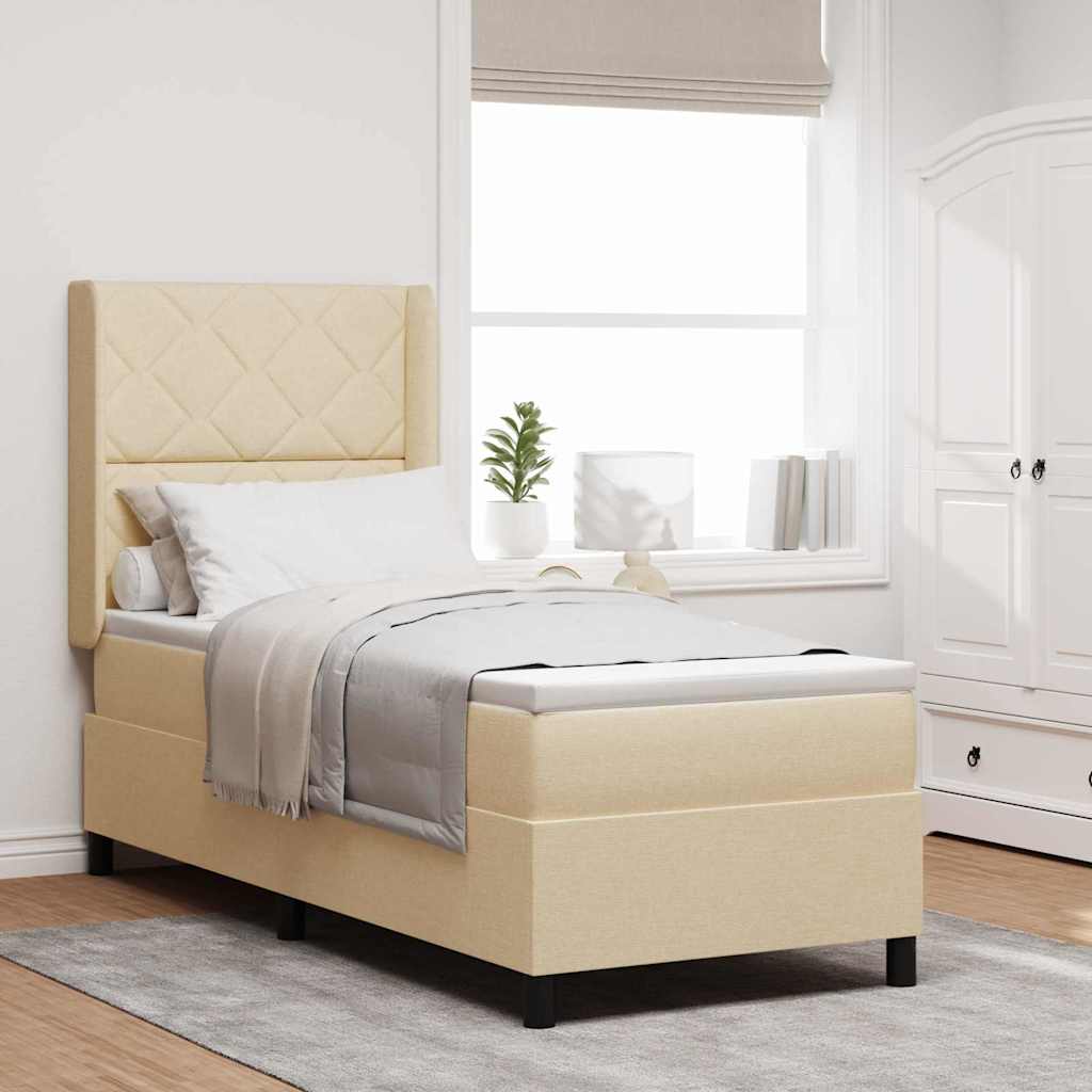 Letto a Sorgente LED con materasso Crema 80 x 200 cm Tessuto