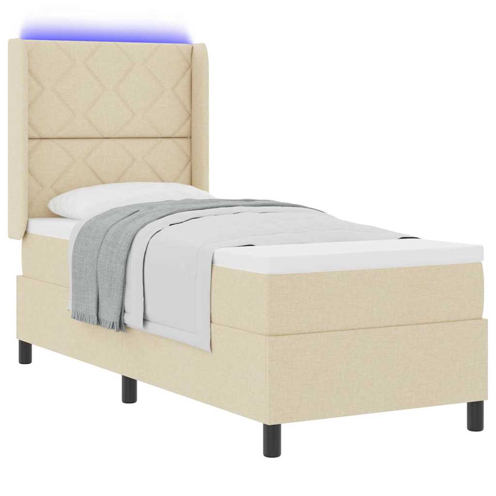 Letto a Sorgente LED con materasso Crema 80 x 200 cm Tessuto