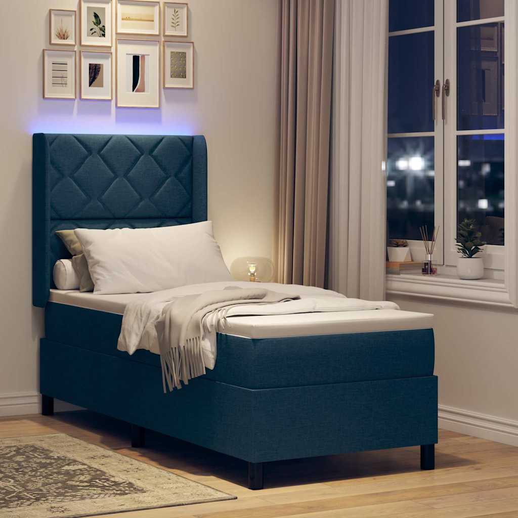 Letto a Sorgente LED con materasso Blu 80 x 200 cm Tessuto