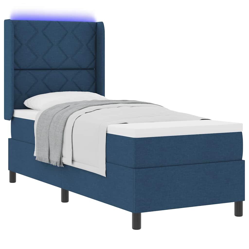 Letto a Sorgente LED con materasso Blu 80 x 200 cm Tessuto
