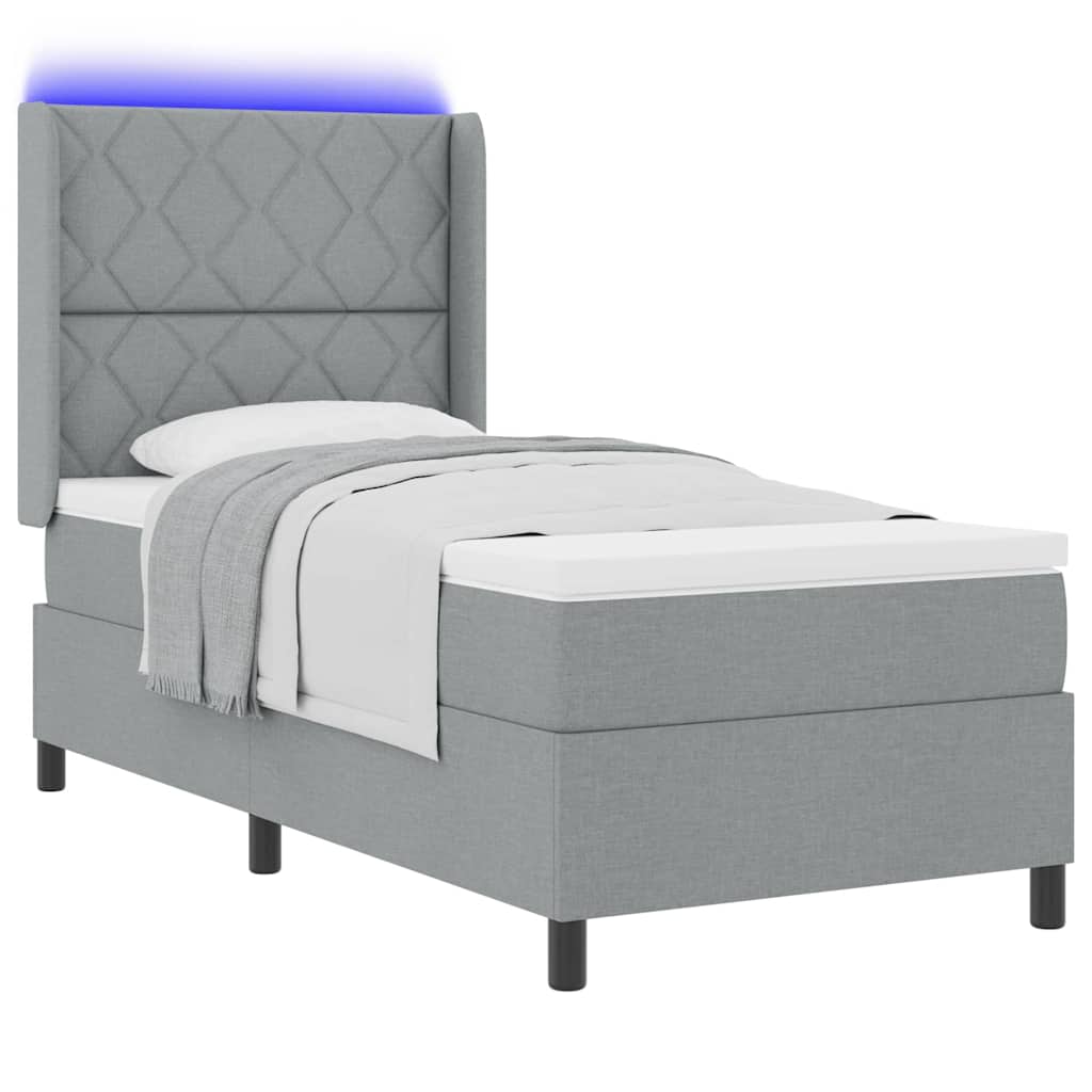 Letto a Sorgente LED Grigio chiaro 100 x 200 cm Tessuto