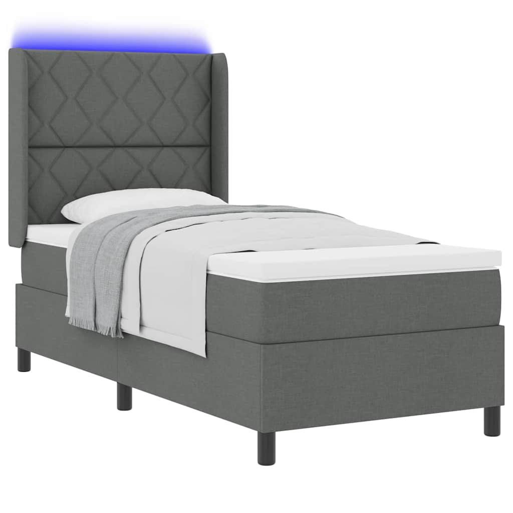 Letto a Sorgente LED Grigio scuro 100 x 200 cm Tessuto
