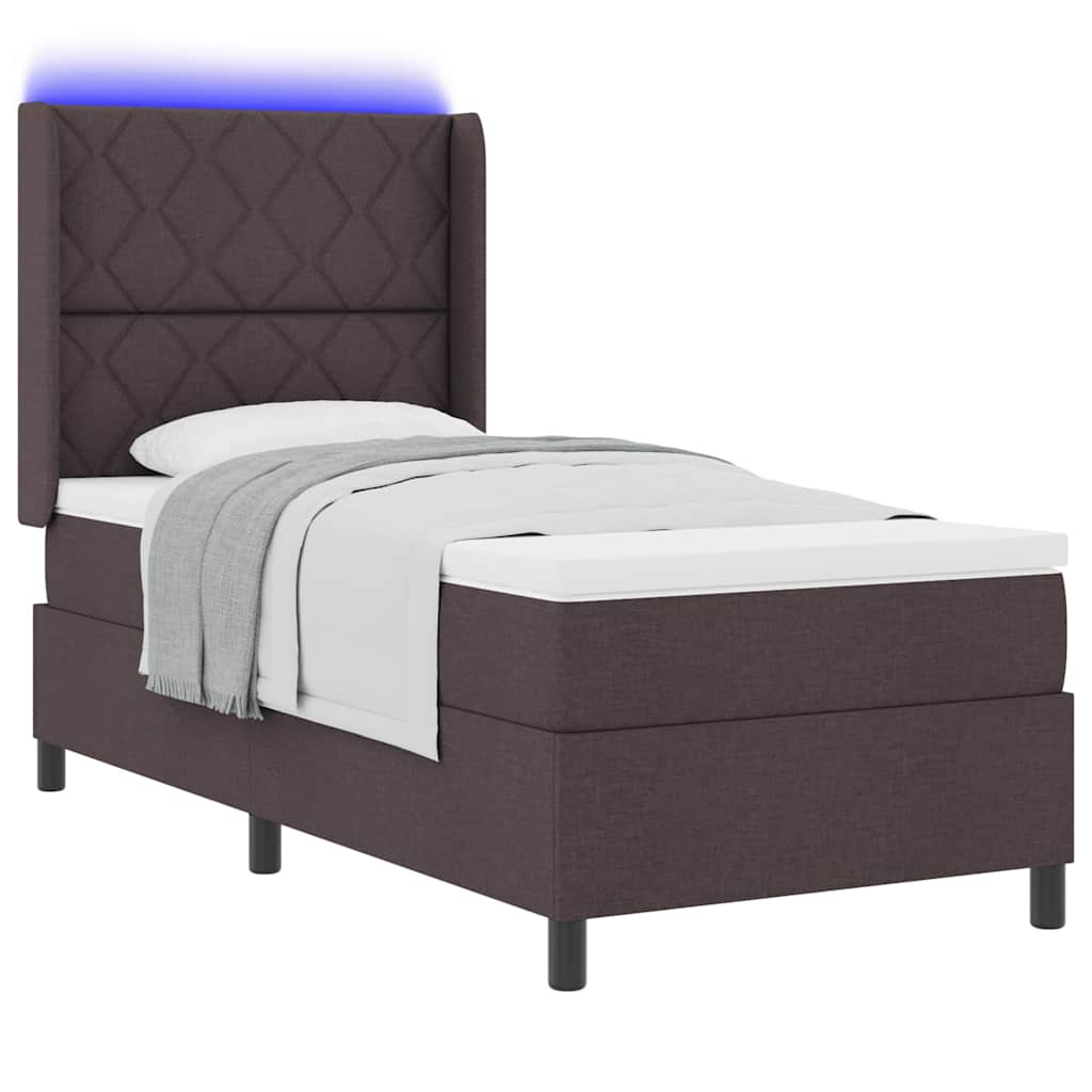Letto a Sorgente LED Marrone Scuro 100 x 200 cm Tessuto