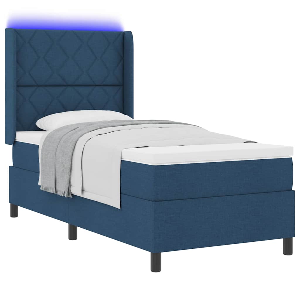 Letto a Sorgente LED con materasso Blu 100 x 200 cm Tessuto