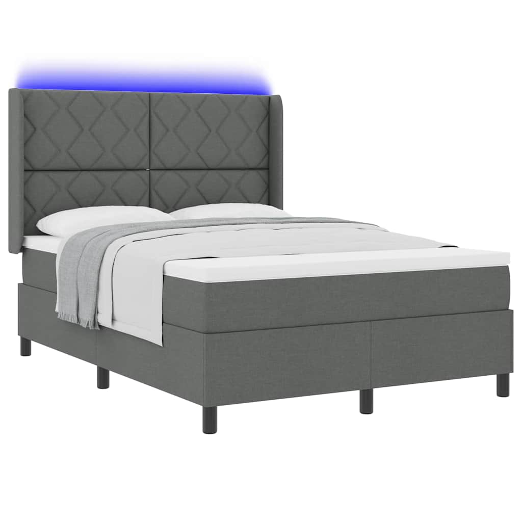Letto a Sorgente LED Grigio scuro 160 x 200 cm Tessuto