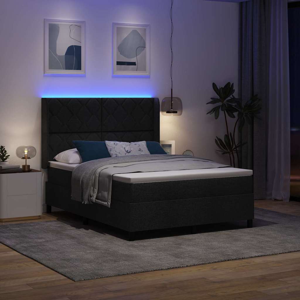 Letto a Sorgente LED con materasso Nero 160 x 200 cm Tessuto