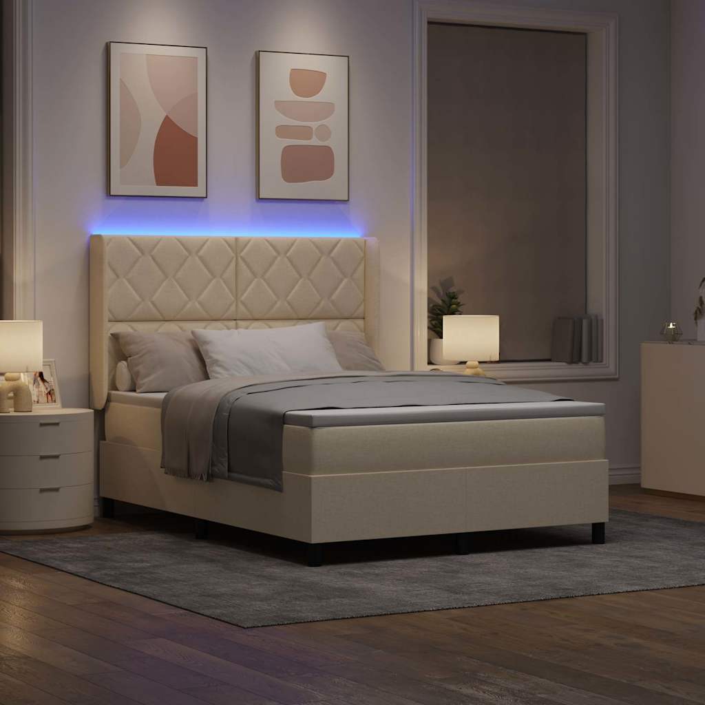 Letto a Sorgente LED con materasso Crema 160 x 200 cm Tessuto