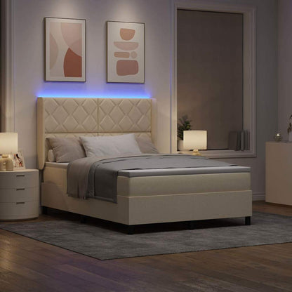 Letto a Sorgente LED con materasso Crema 160 x 200 cm Tessuto
