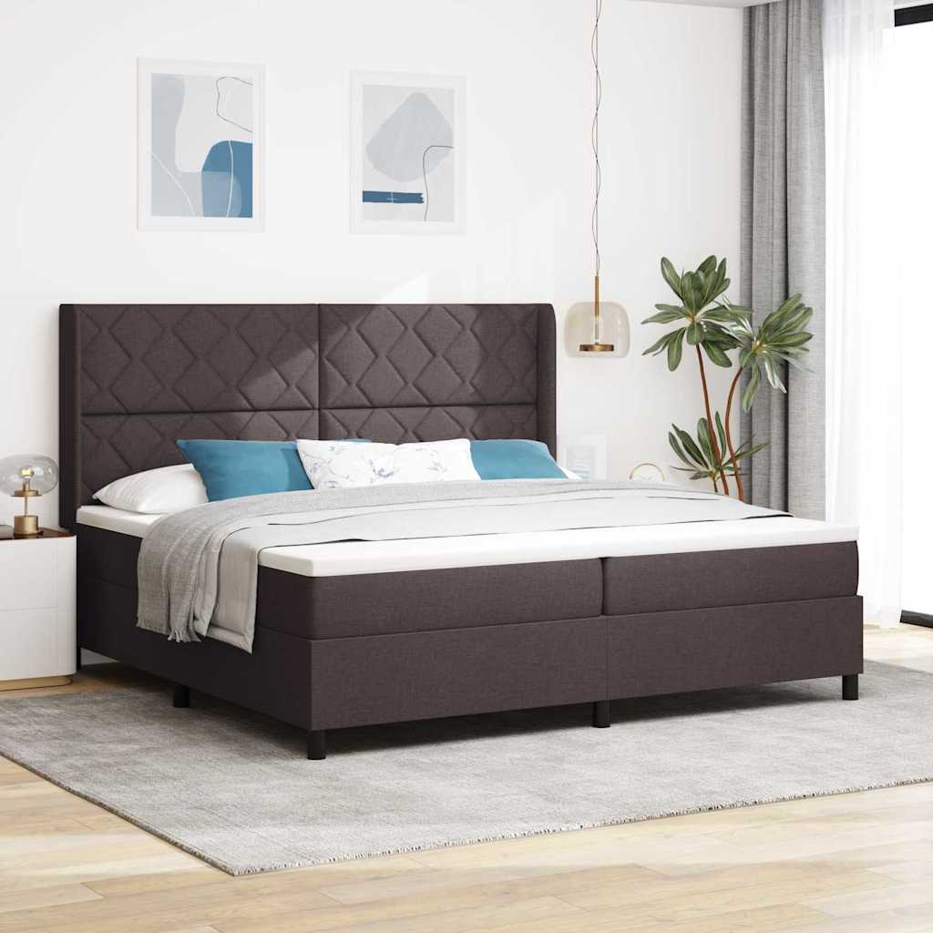 Letto a Sorgente LED Marrone Scuro 200 x 200 cm Tessuto