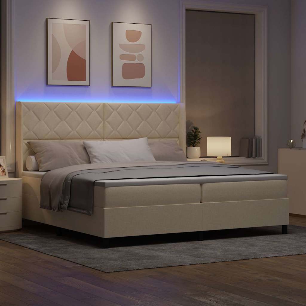 Letto a Sorgente LED con materasso Crema 200 x 200 cm Tessuto