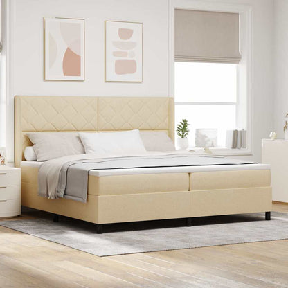 Letto a Sorgente LED con materasso Crema 200 x 200 cm Tessuto