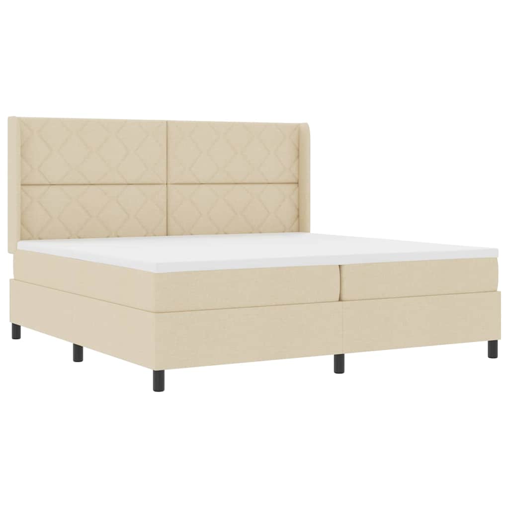 Letto a Sorgente LED con materasso Crema 200 x 200 cm Tessuto