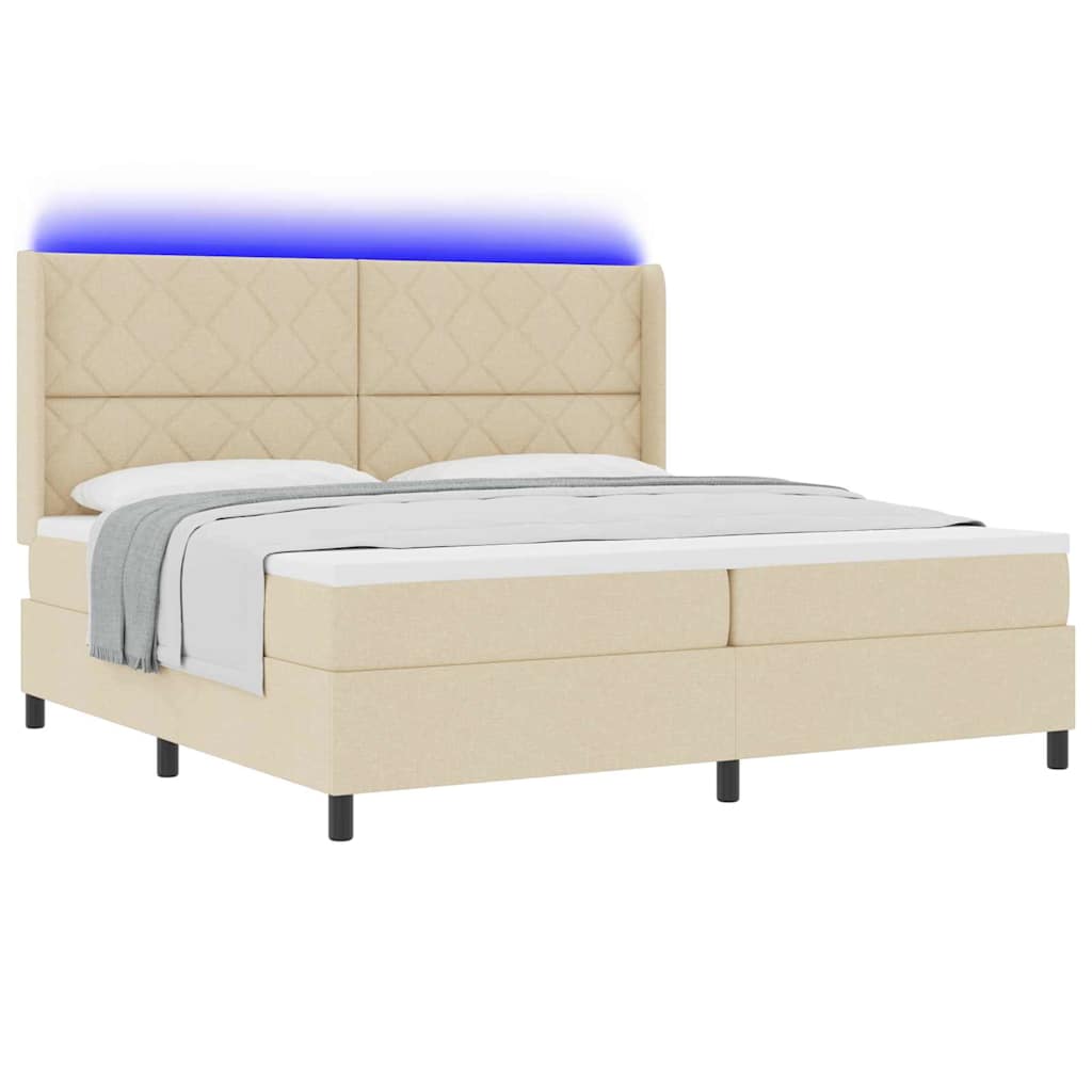 Letto a Sorgente LED con materasso Crema 200 x 200 cm Tessuto