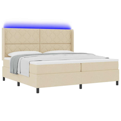 Letto a Sorgente LED con materasso Crema 200 x 200 cm Tessuto