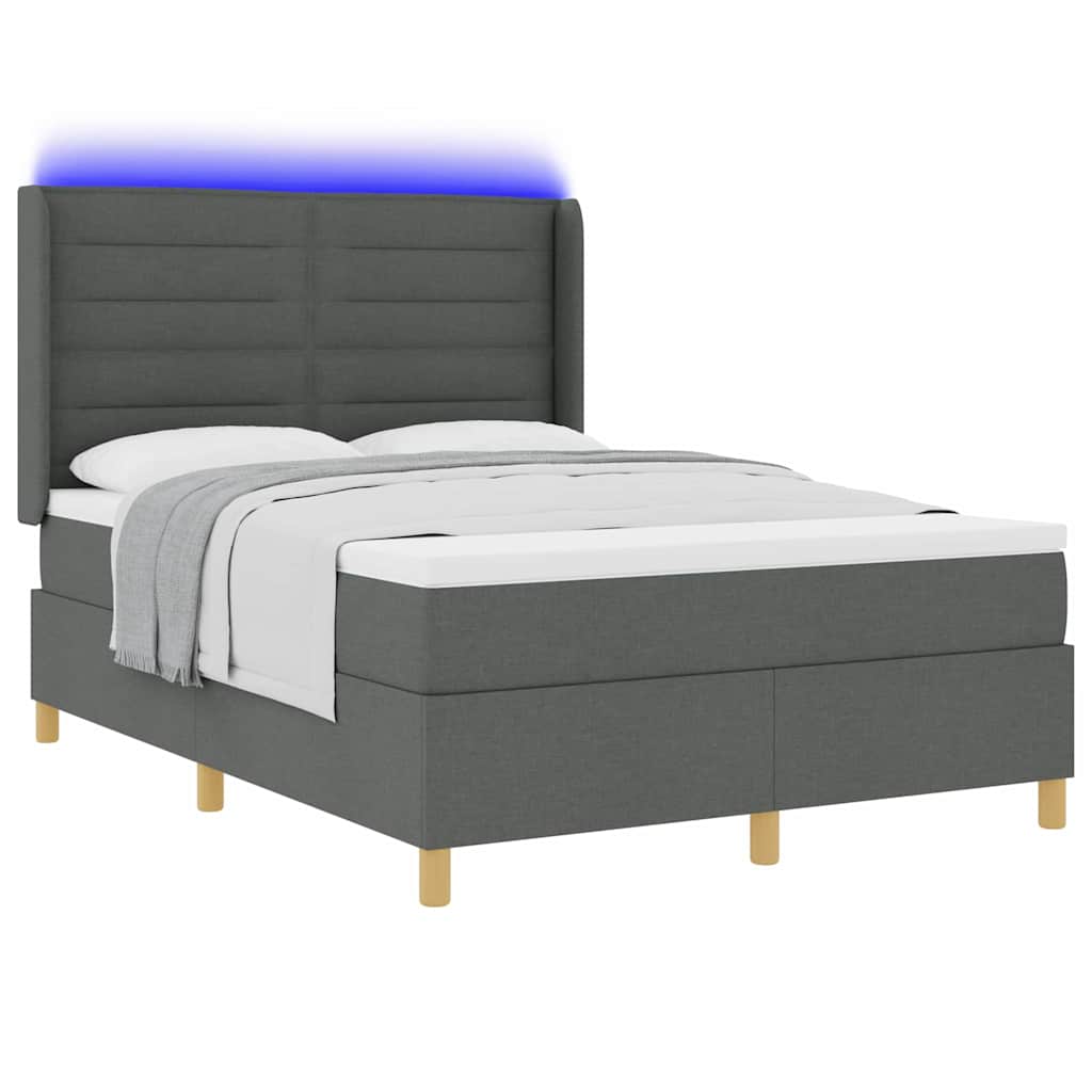 Letto a molle con materasso con led Grigio 140 x 190 cm Tessuto