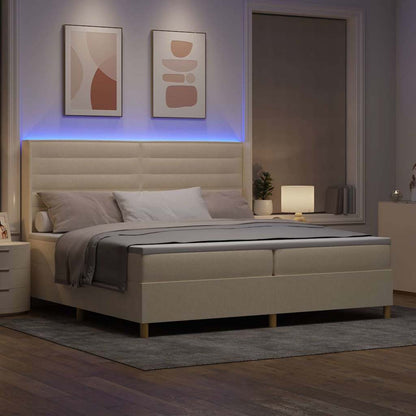 Letto a molle con materasso con led Crema 140 x 200 cm Tessuto