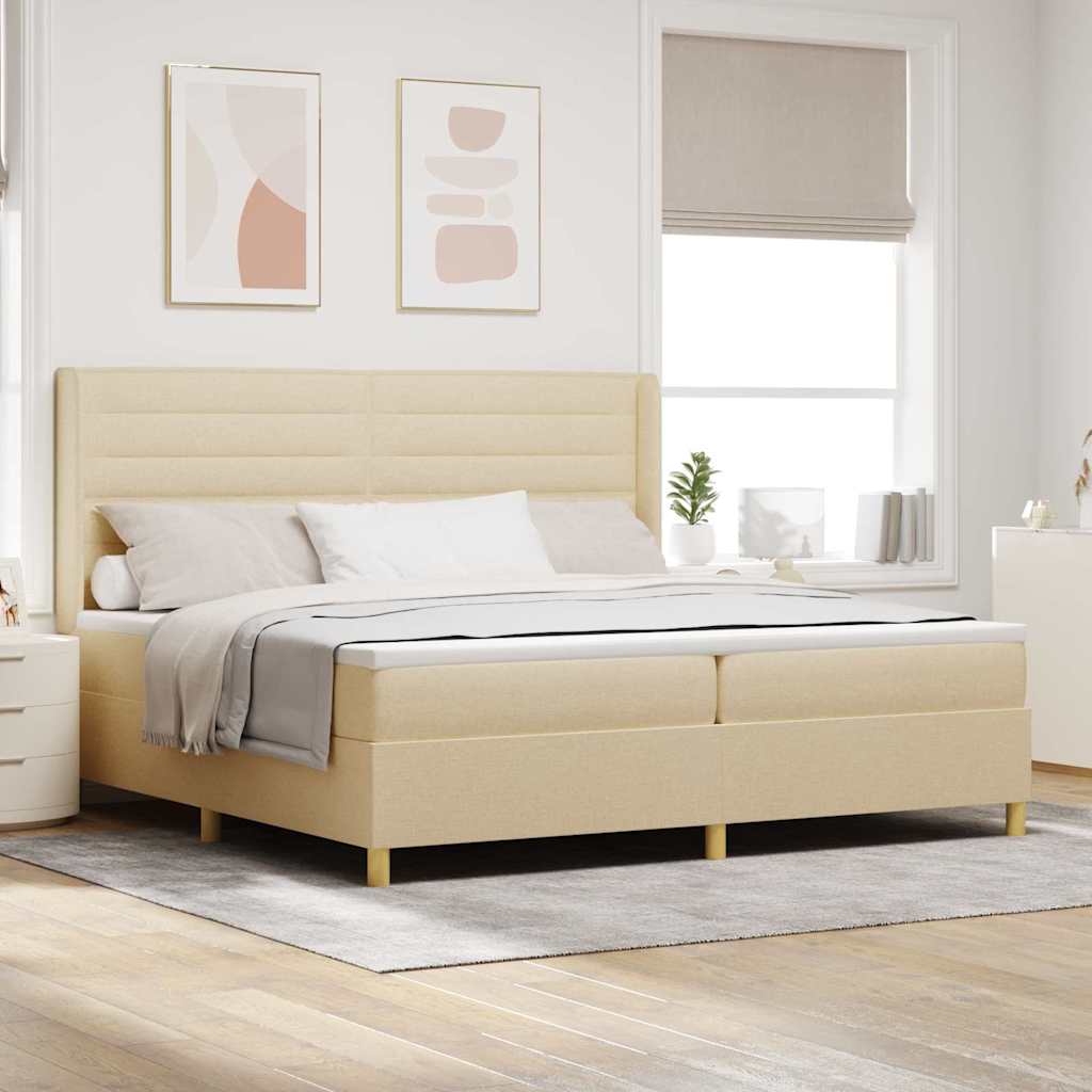 Letto a molle con materasso con led Crema 140 x 200 cm Tessuto