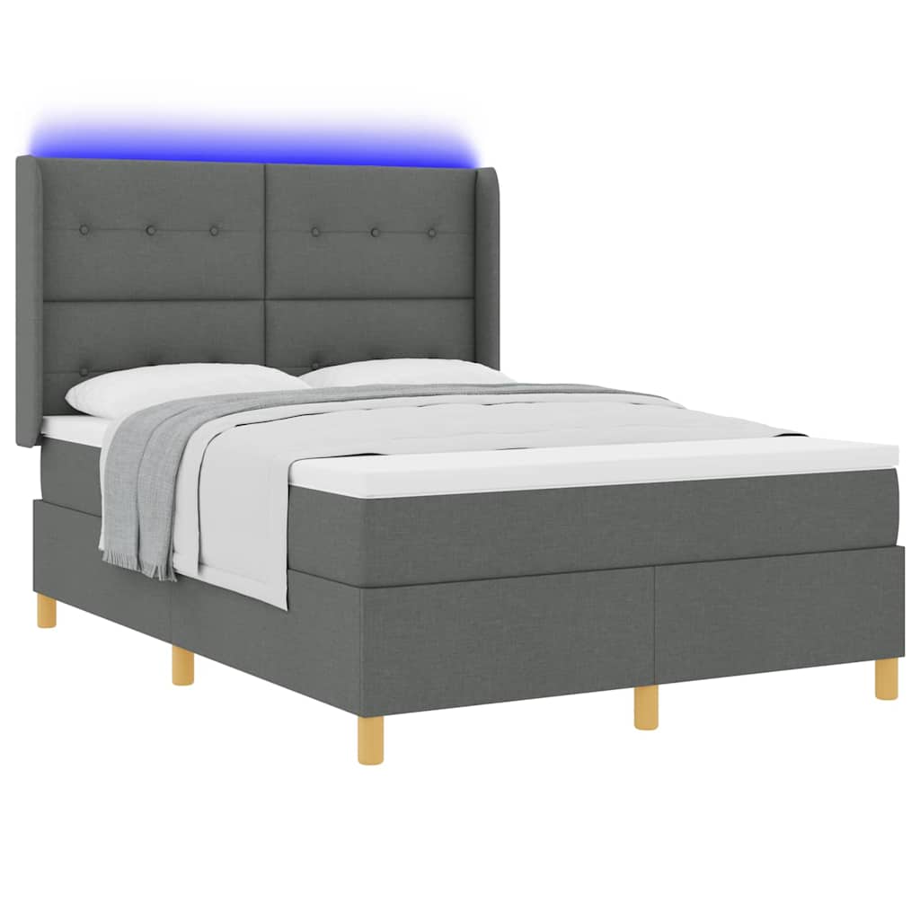 Letto a molle con materasso con led Grigio 160 x 200 cm Tessuto