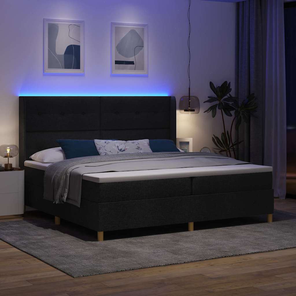 Letto a molle con materasso con led Nero 140 x 200 cm Tessuto