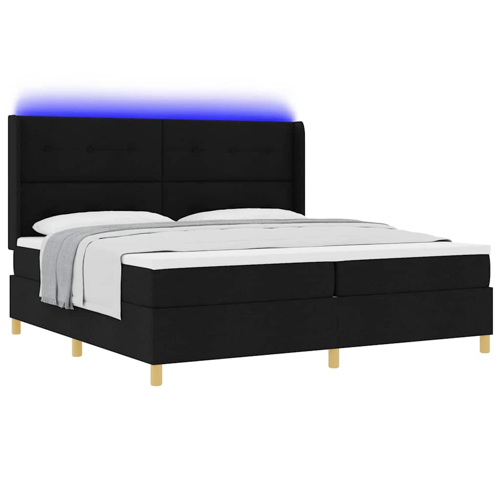 Letto a molle con materasso con led Nero 140 x 200 cm Tessuto
