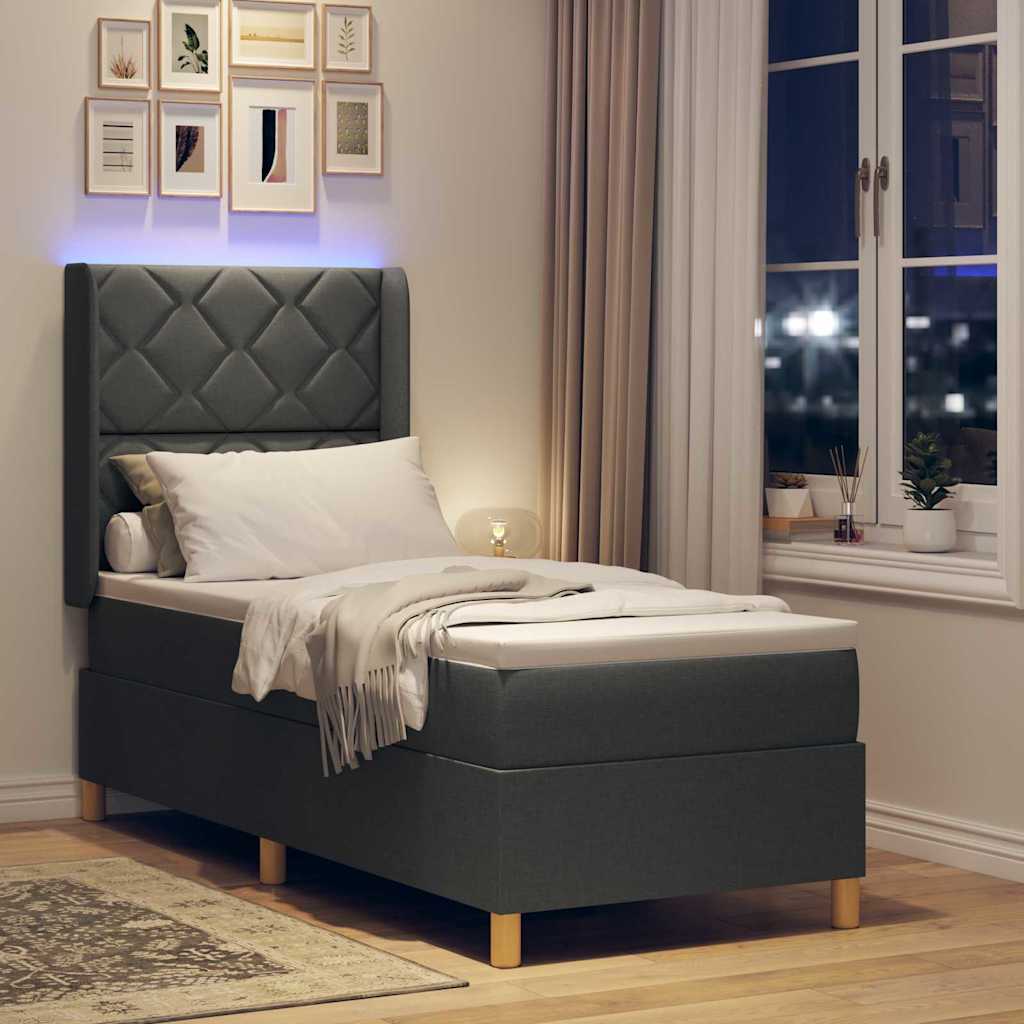 Letto a molle con materasso con led Grigio 80 x 200 cm Tessuto