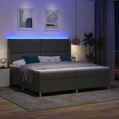 Letto a molle con materasso con led Grigio 200 x 200 cm Tessuto