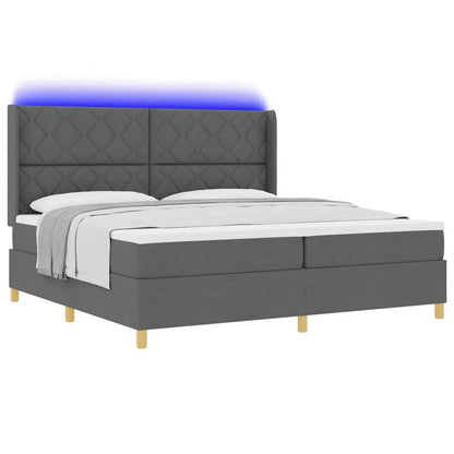 Letto a molle con materasso con led Grigio 200 x 200 cm Tessuto