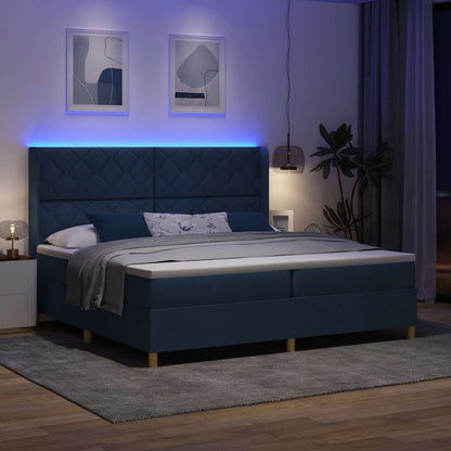 Letto a molle con materasso con led Blu 200 x 200 cm Tessuto