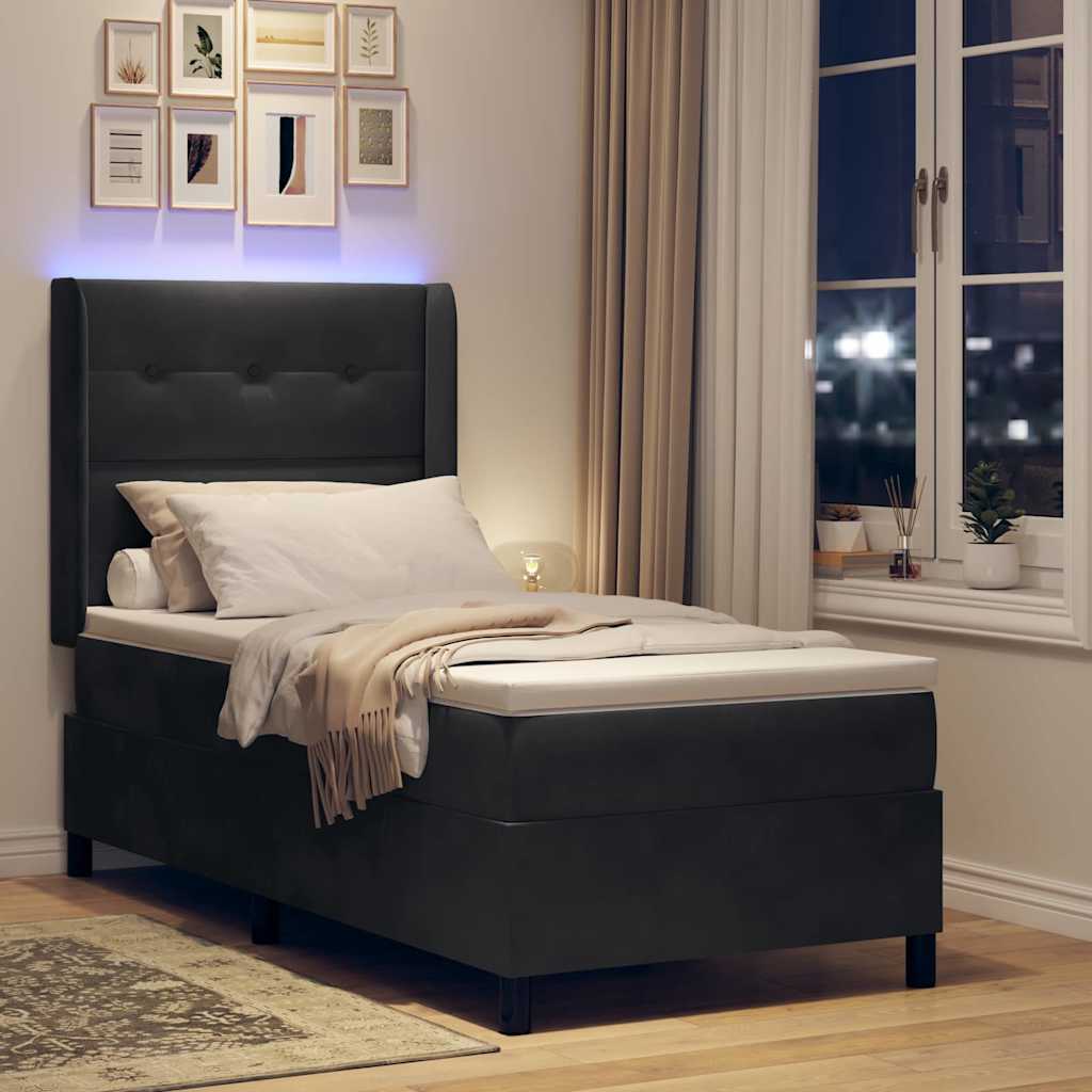 Letto a molle con materasso con led Nero 80 x 200 cm Velluto
