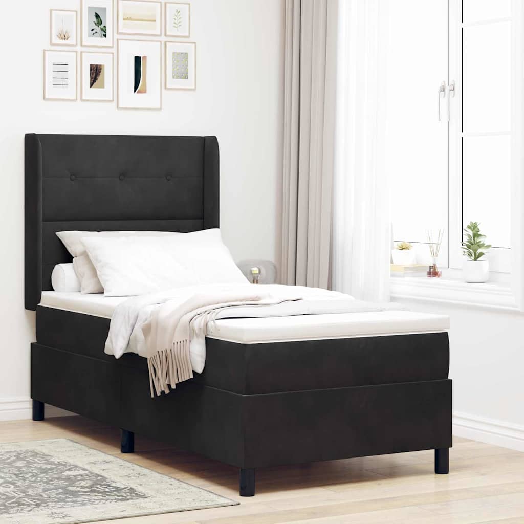 Letto a molle con materasso con led Nero 80 x 200 cm Velluto