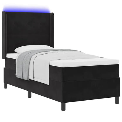 Letto a molle con materasso con led Nero 80 x 200 cm Velluto