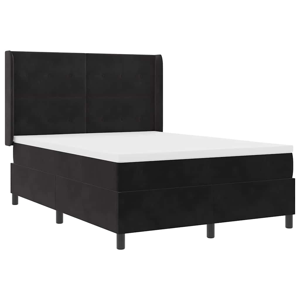 Letto a molle con materasso con led Nero 160 x 200 cm Velluto