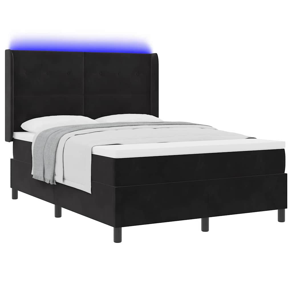 Letto a molle con materasso con led Nero 160 x 200 cm Velluto